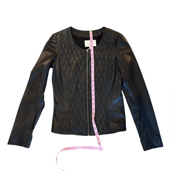 Hinge Collarless Quilted Black Leather Jacket - Picture 8 of 12